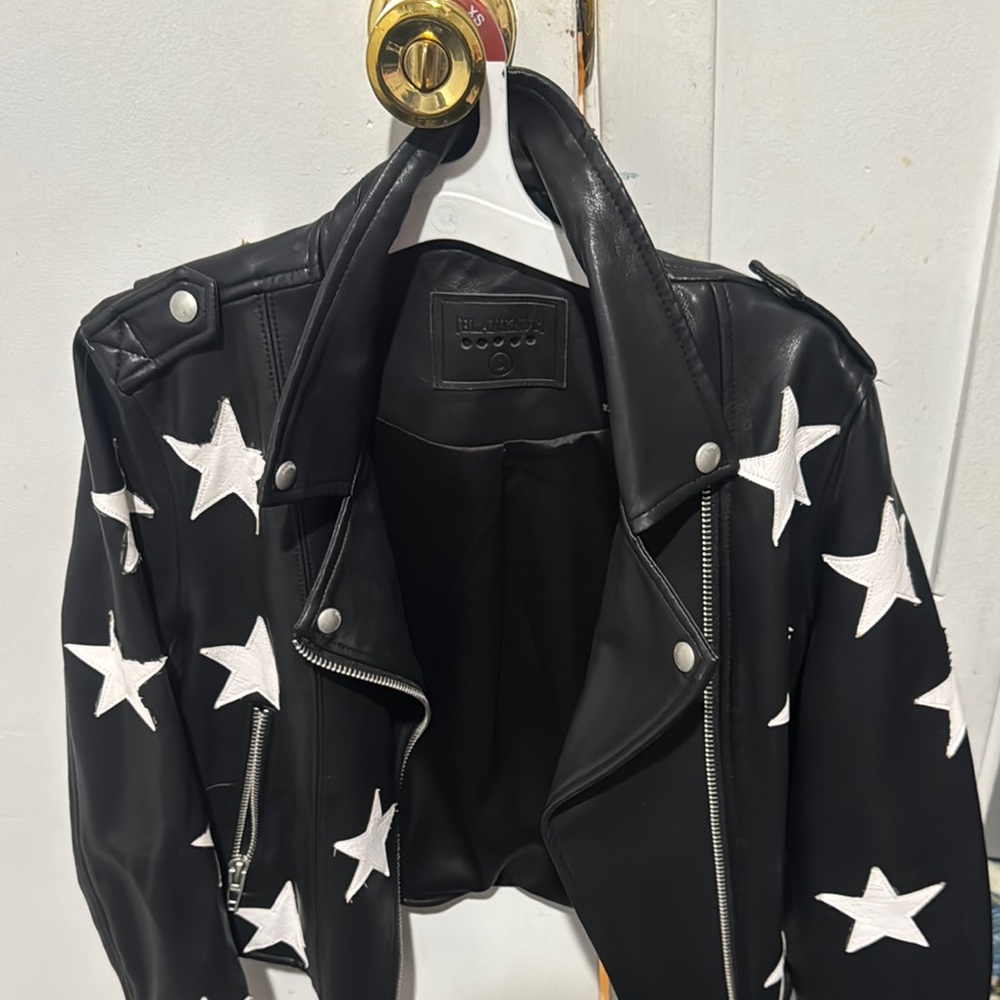 Black Leather Jacket with White Stars
